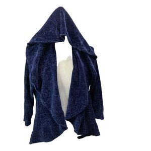 Roamans‎ 22 24 1X Cardigan Open Waterfall Front Blue Womens Knit big Collar
